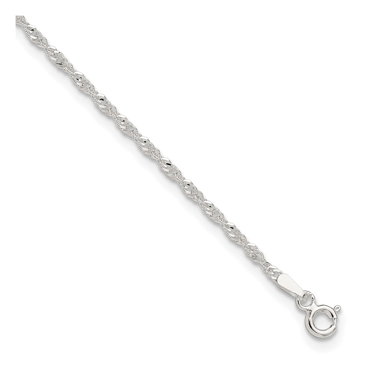 925 White Gold 2 mm Polished Chain Anklet, Solid detail view