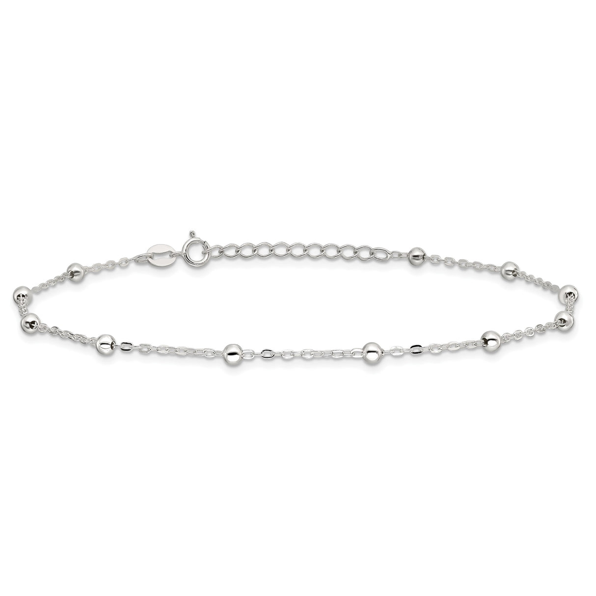 925 White Gold 1 mm Polished Chain Anklet, Solid alternate angle