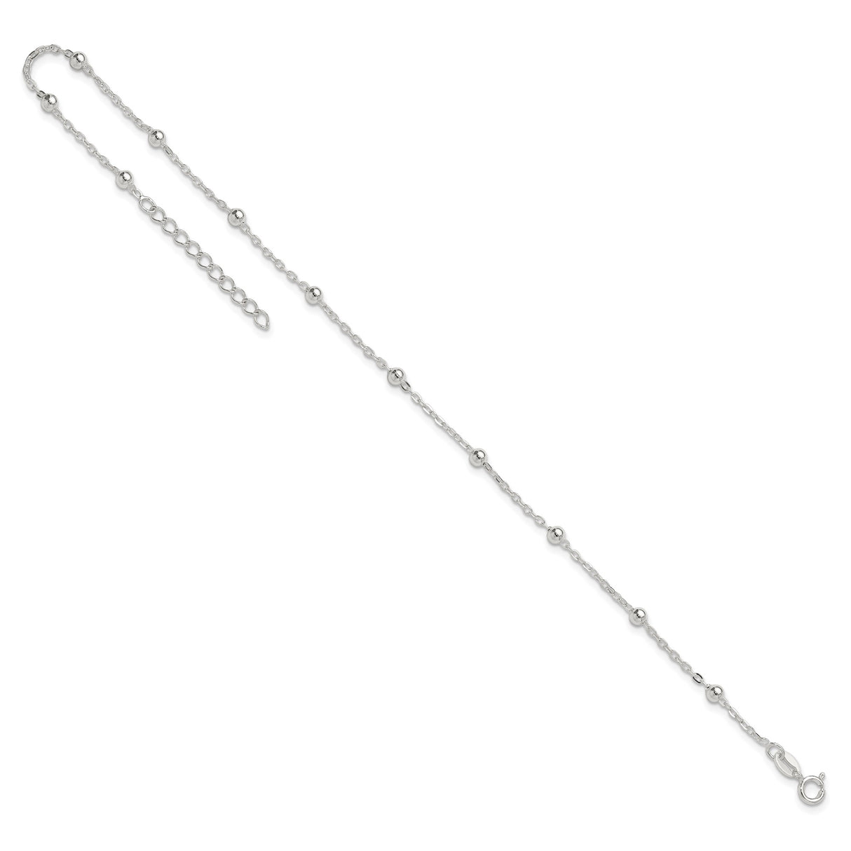 925 White Gold 1 mm Polished Chain Anklet, Solid detail view