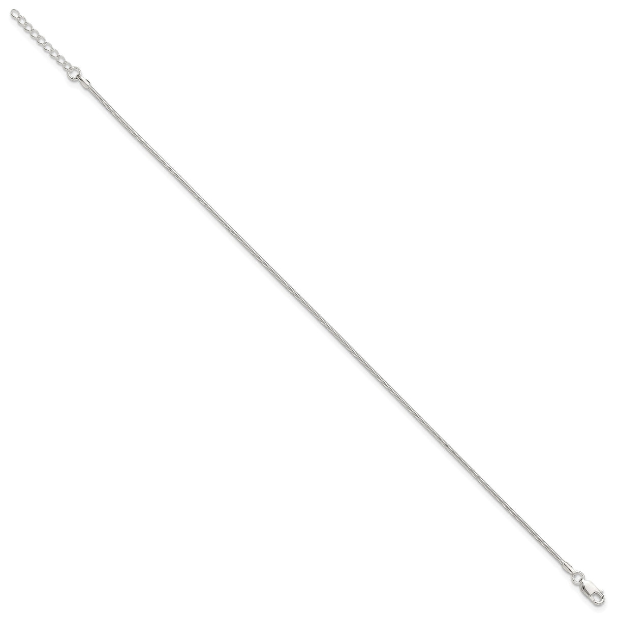 925 White Gold 1.5 mm Polished Chain Anklet, Solid