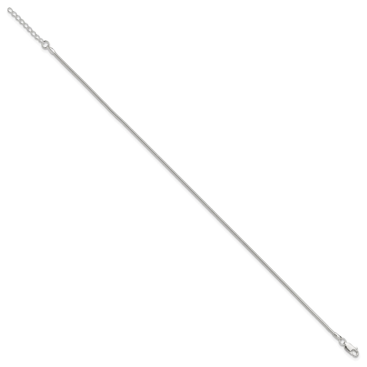 925 White Gold 1.5 mm Polished Chain Anklet, Solid