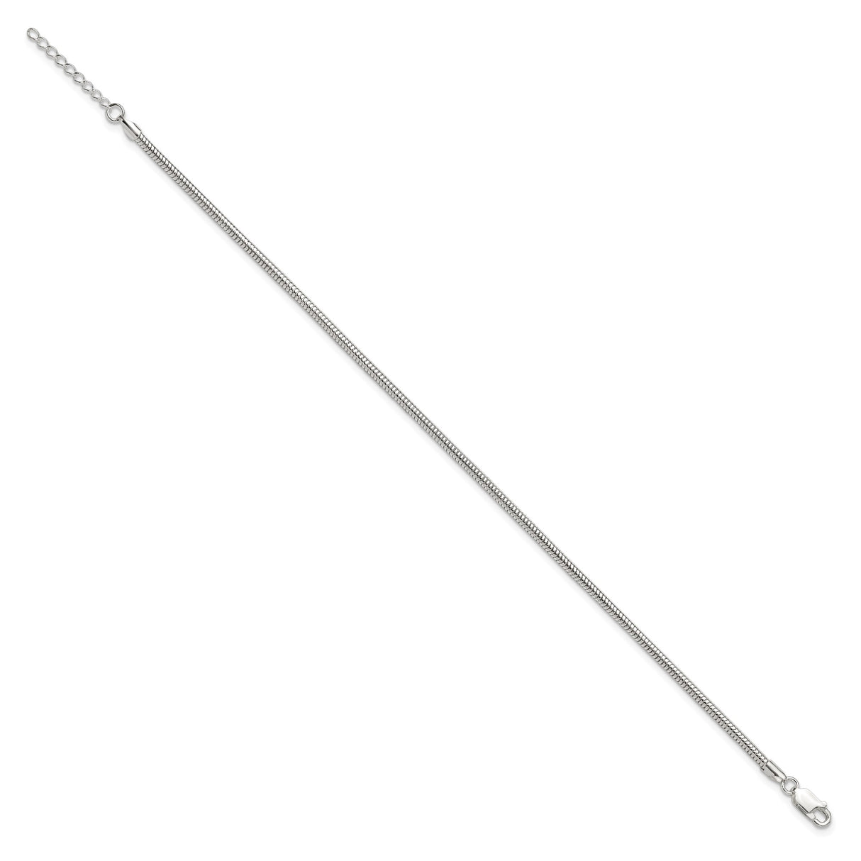 925 White Gold 2.5 mm Polished Chain Anklet, Solid
