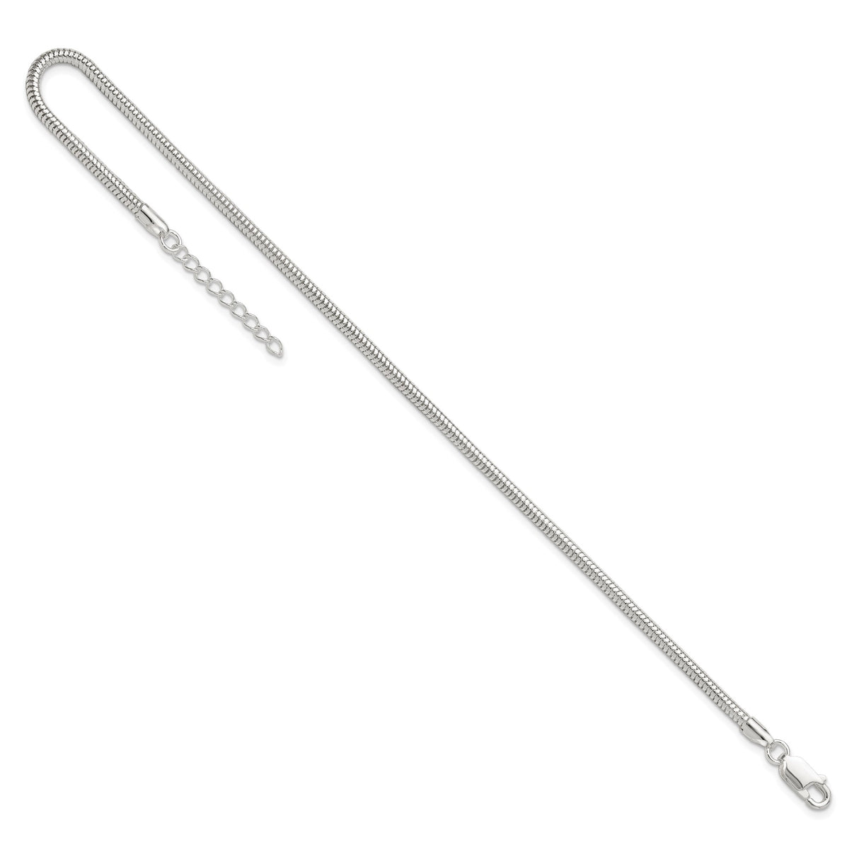 925 White Gold 2.5 mm Polished Chain Anklet, Solid detail view