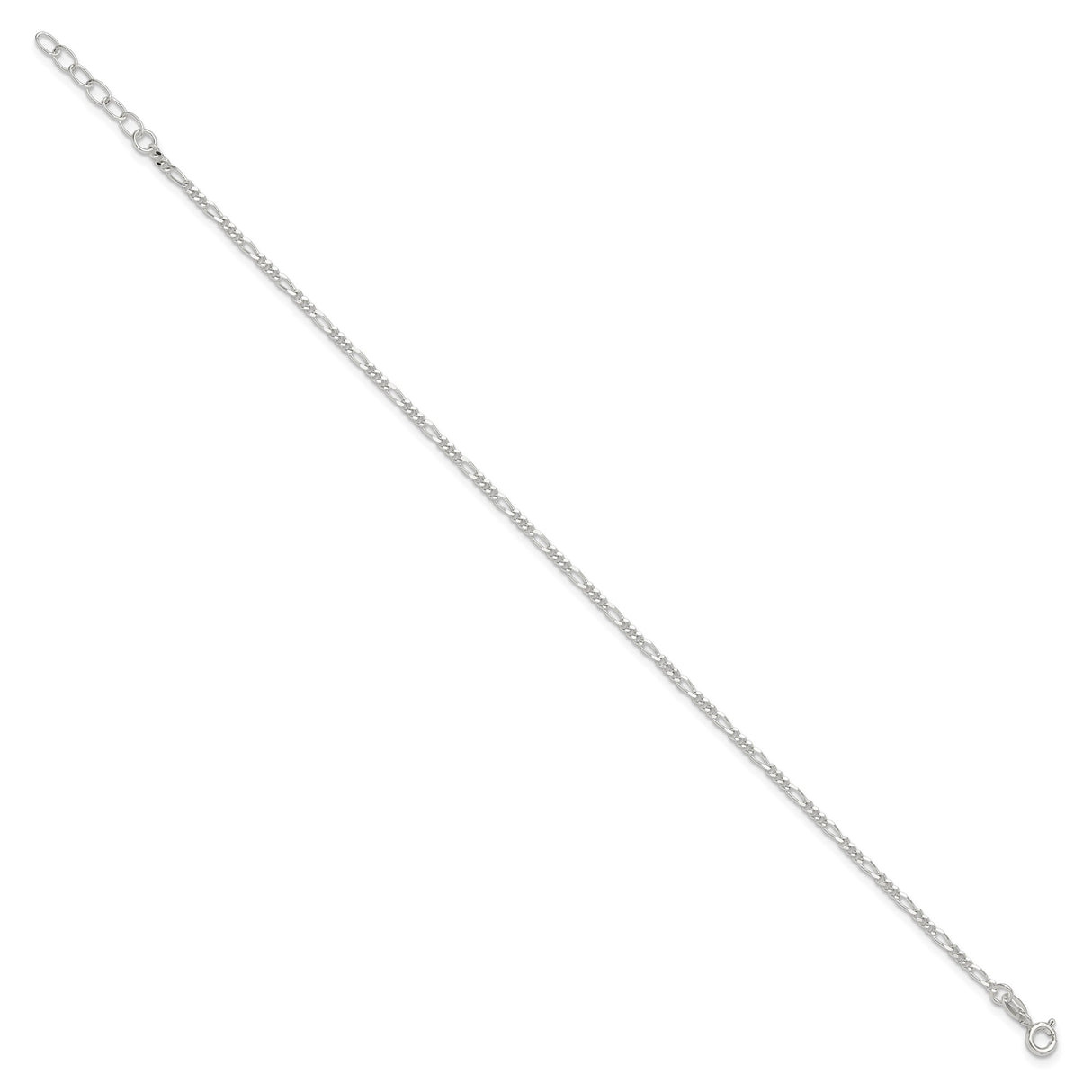 925 White Gold 2 mm Figaro Chain Anklet, Polished