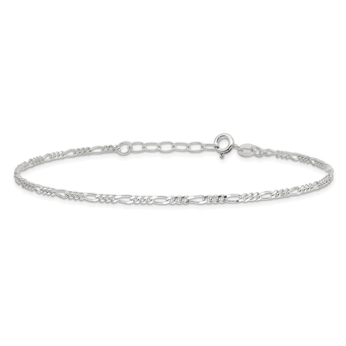 925 White Gold 2 mm Figaro Chain Anklet, Polished alternate angle