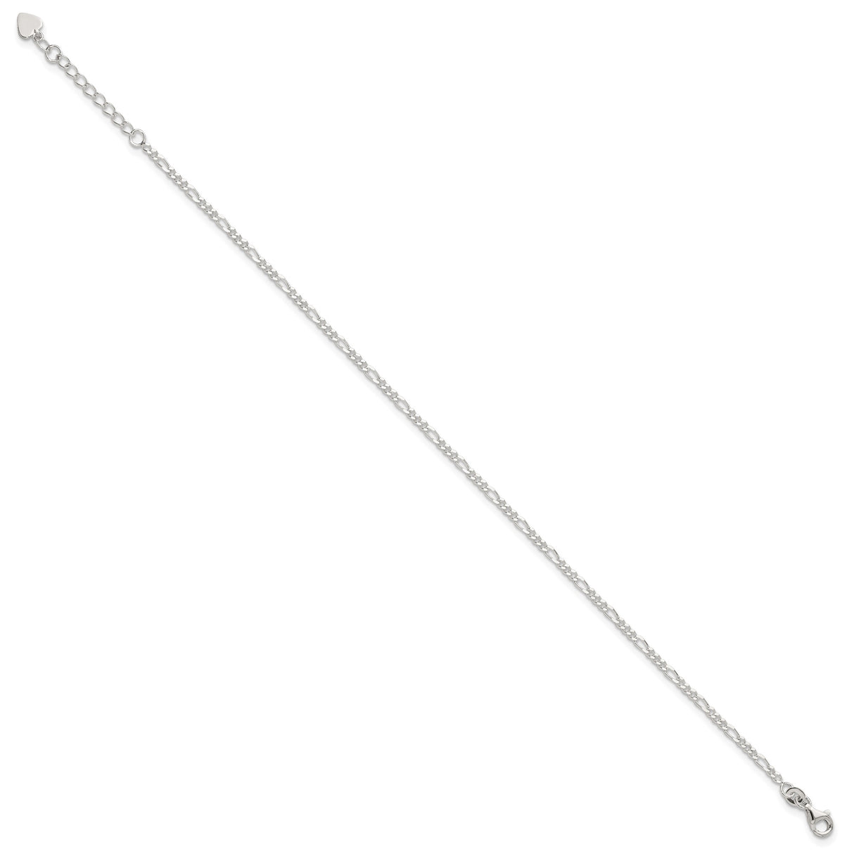 925 White Gold 6 mm Figaro Chain Anklet, Polished