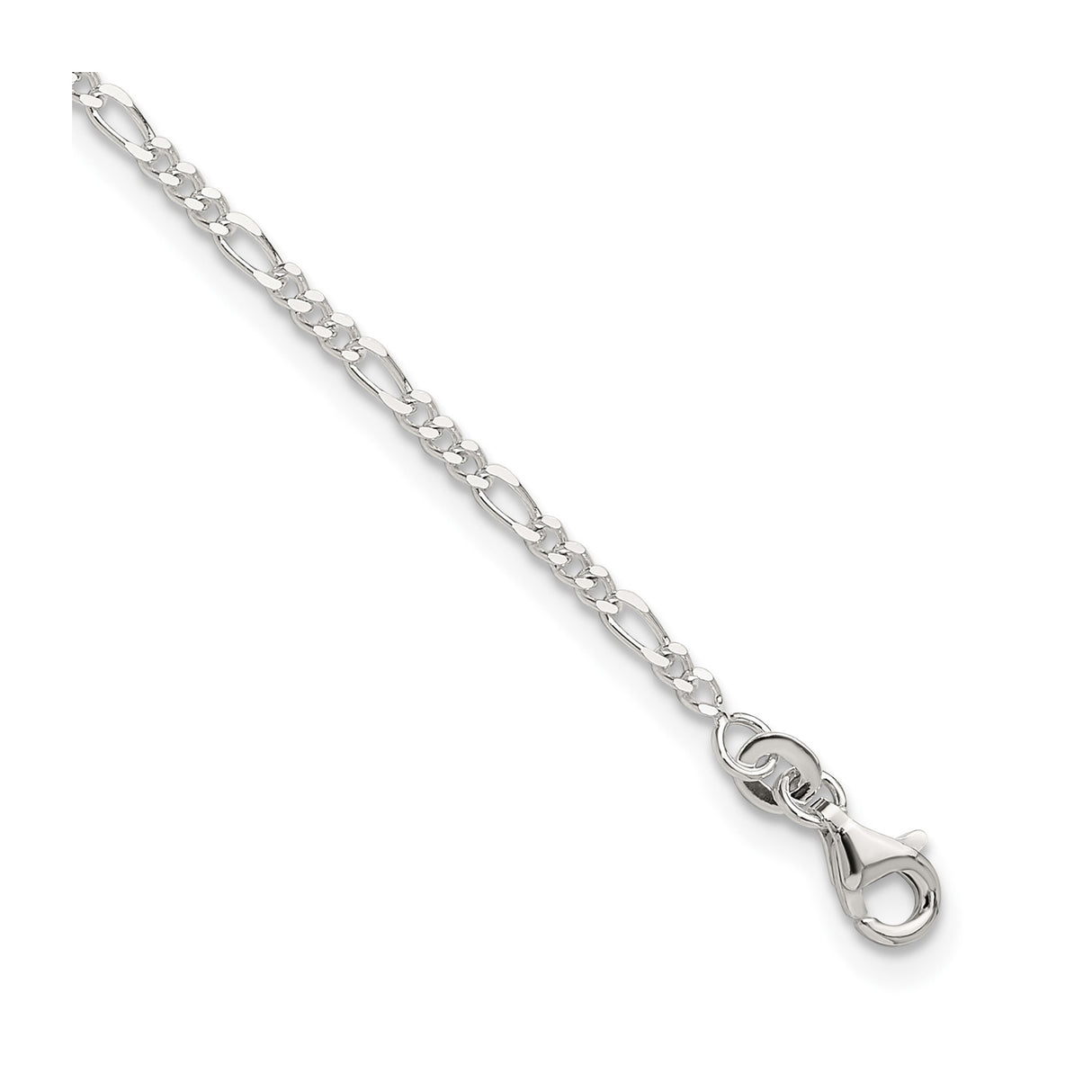 925 White Gold 6 mm Figaro Chain Anklet, Polished detail view