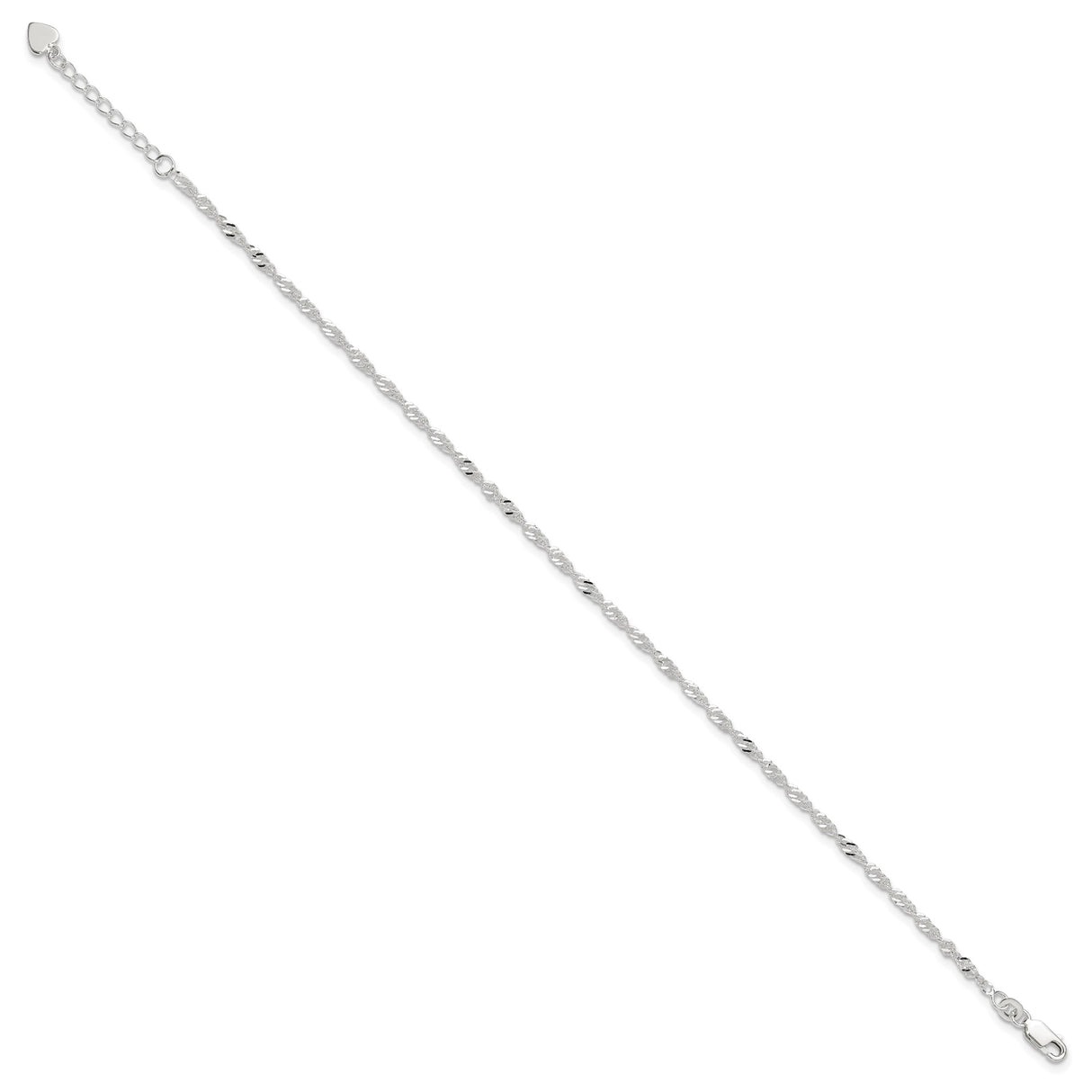 925 White Gold 3 mm Polished Chain Anklet, Solid