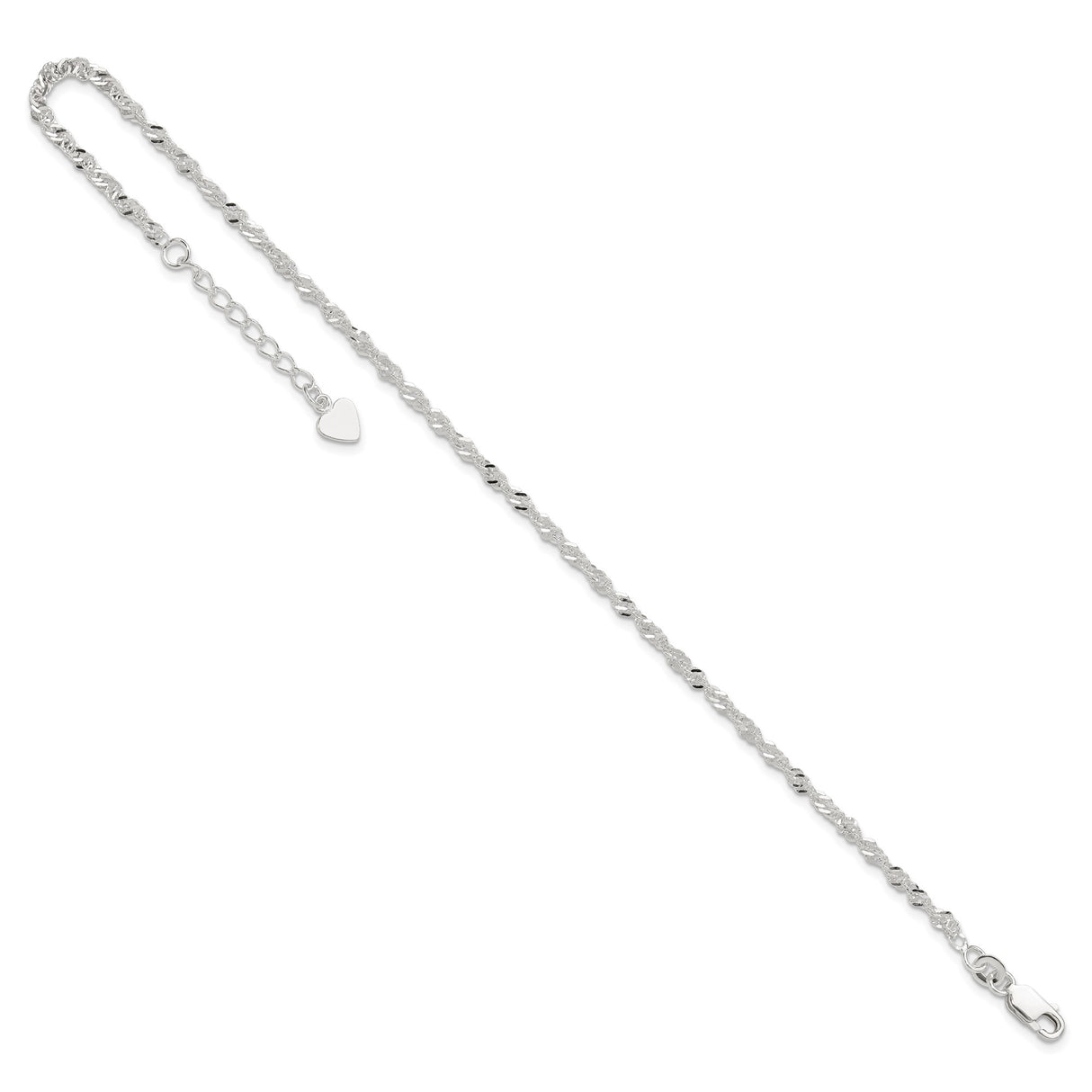 925 White Gold 3 mm Polished Chain Anklet, Solid detail view