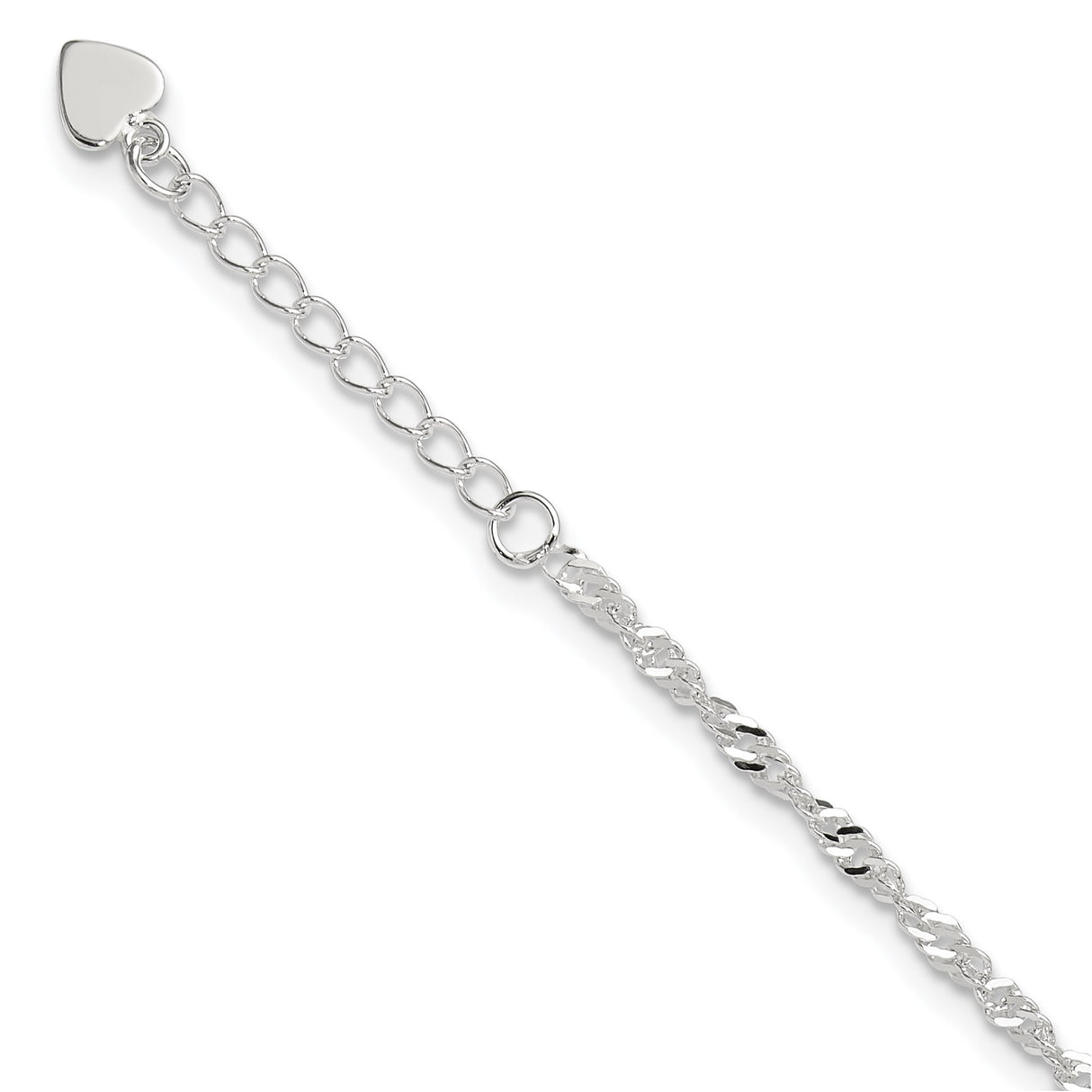 925 White Gold 3 mm Polished Chain Anklet, Solid detail view