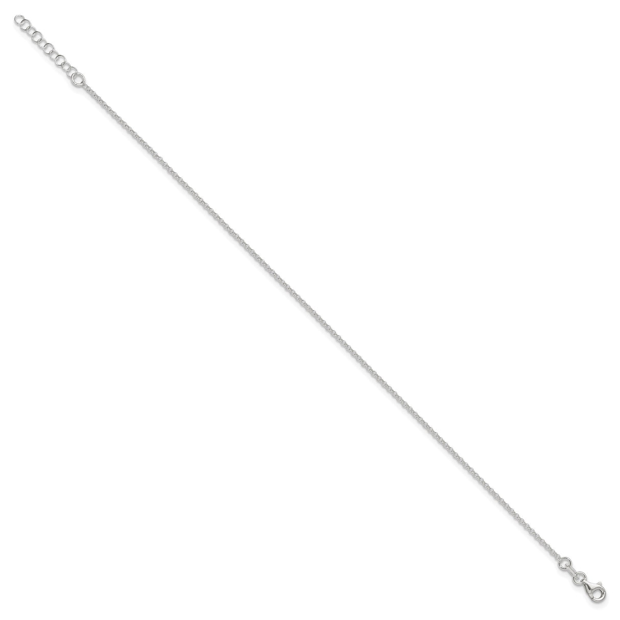 925 White Gold 1.5 mm Polished Chain Anklet, Solid