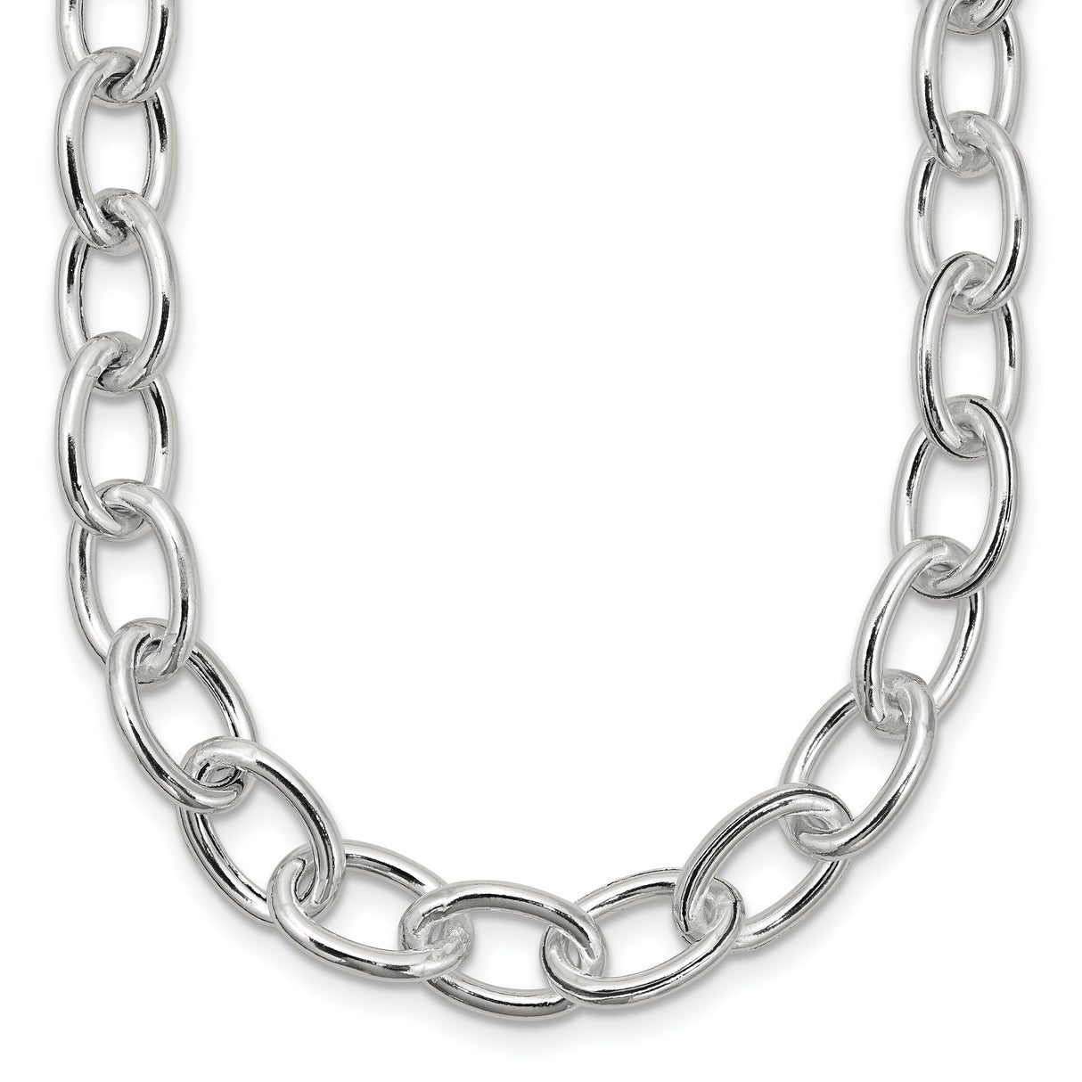 925 White Gold 8 mm Polished Chain Necklace detail view