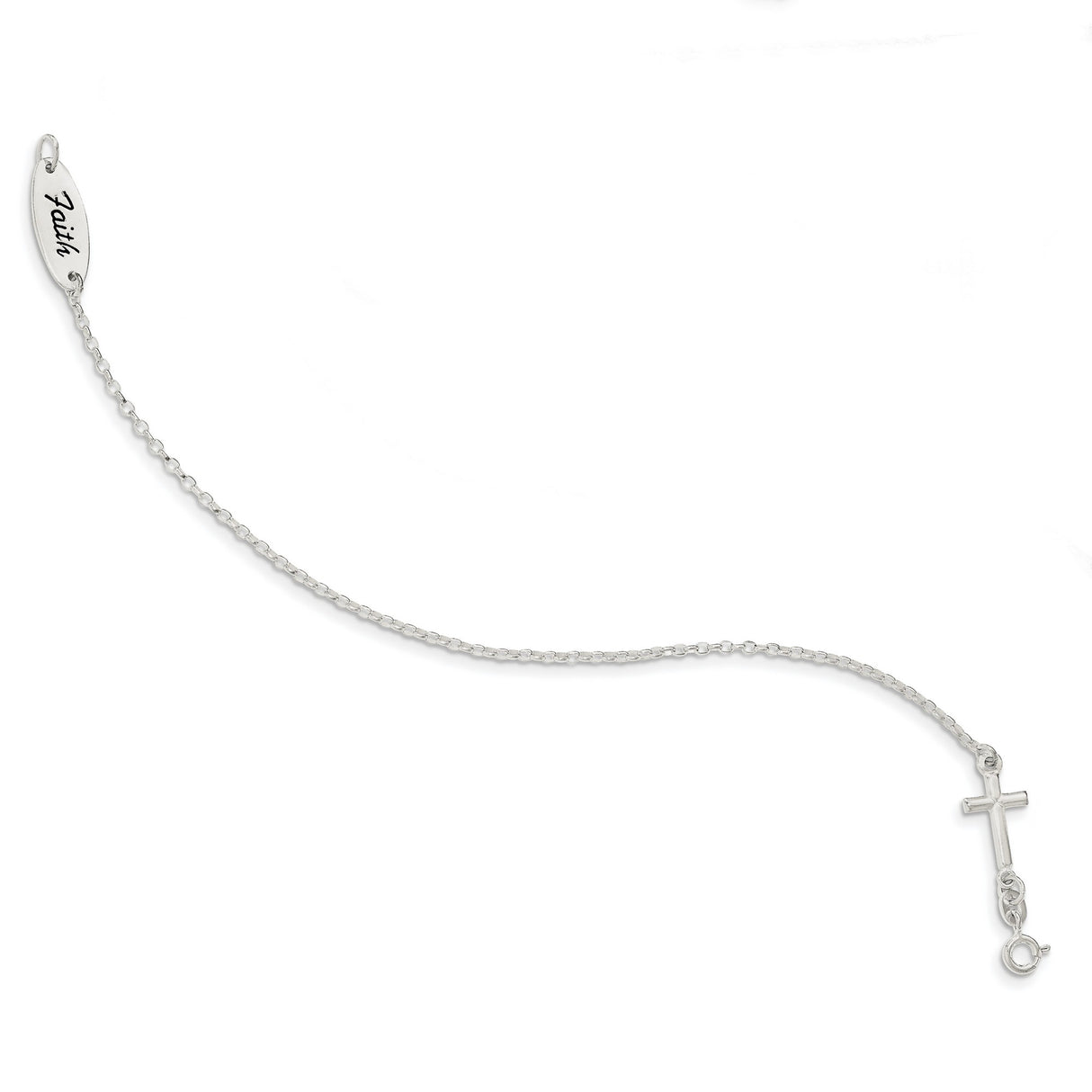 Sterling Silver Cross Pendant with Black Enamel Script Tag, Unisex Spiritual Jewelry