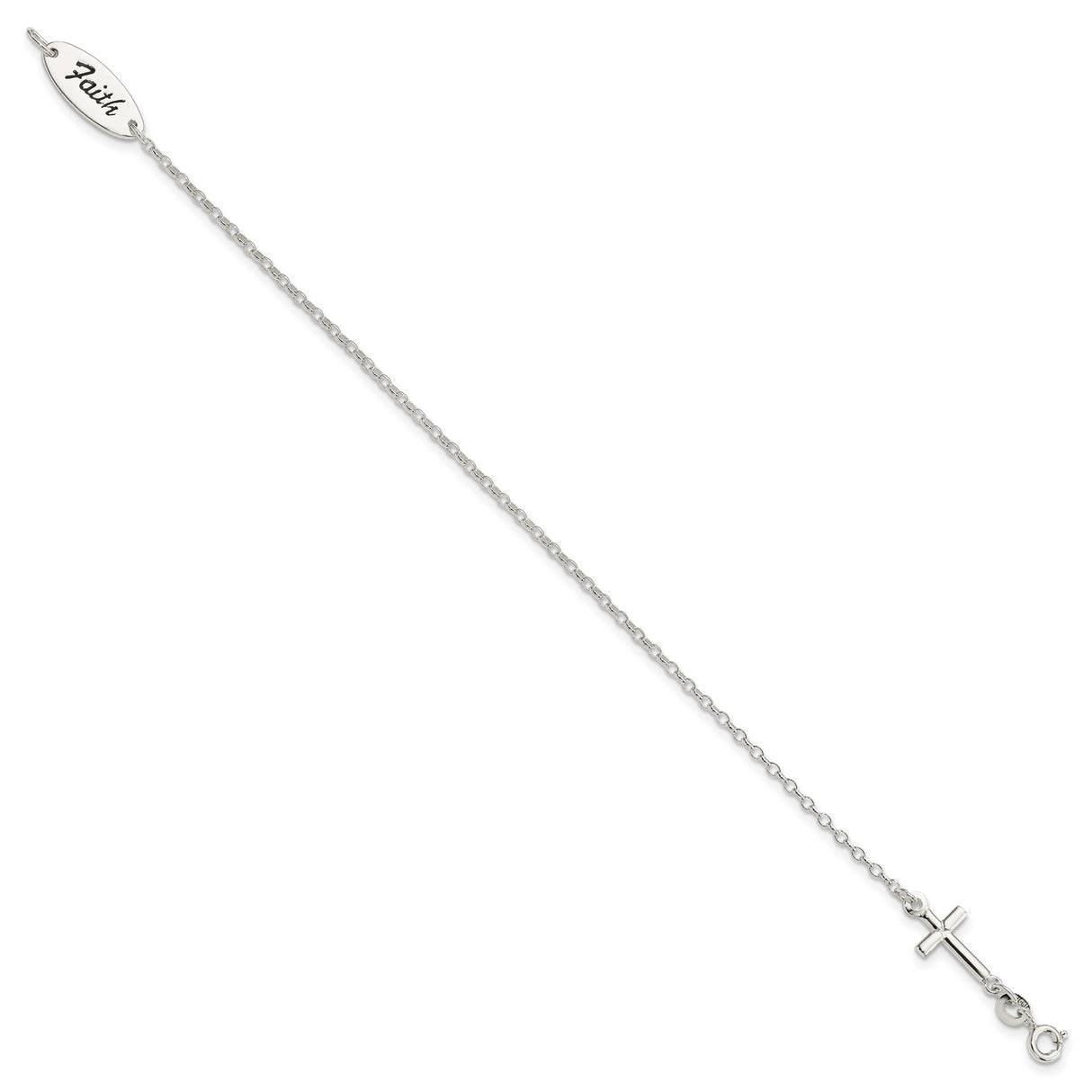 Sterling Silver Cross Pendant with Black Enamel Script Tag, Unisex Spiritual Jewelry