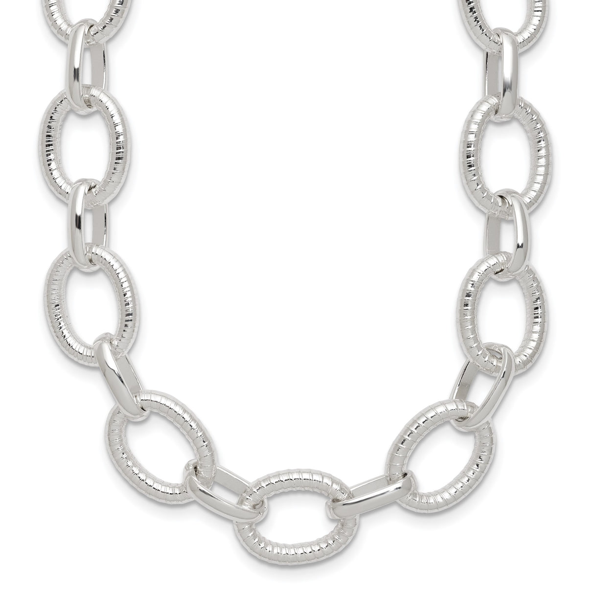 925 White Gold 13 mm Polished Chain Necklace, Solid detail view