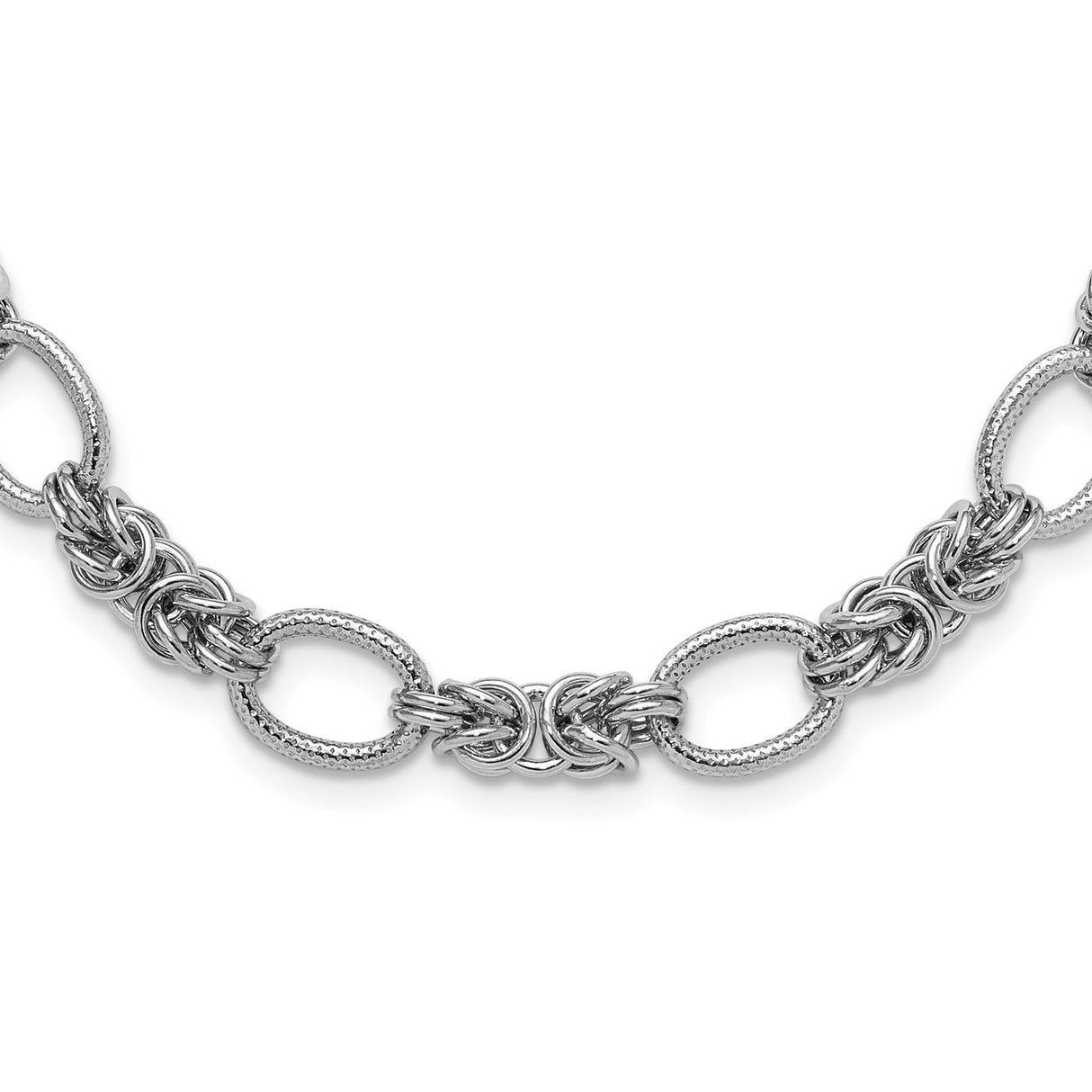 925 White Gold 10 mm Polished Chain Necklace, Solid detail view