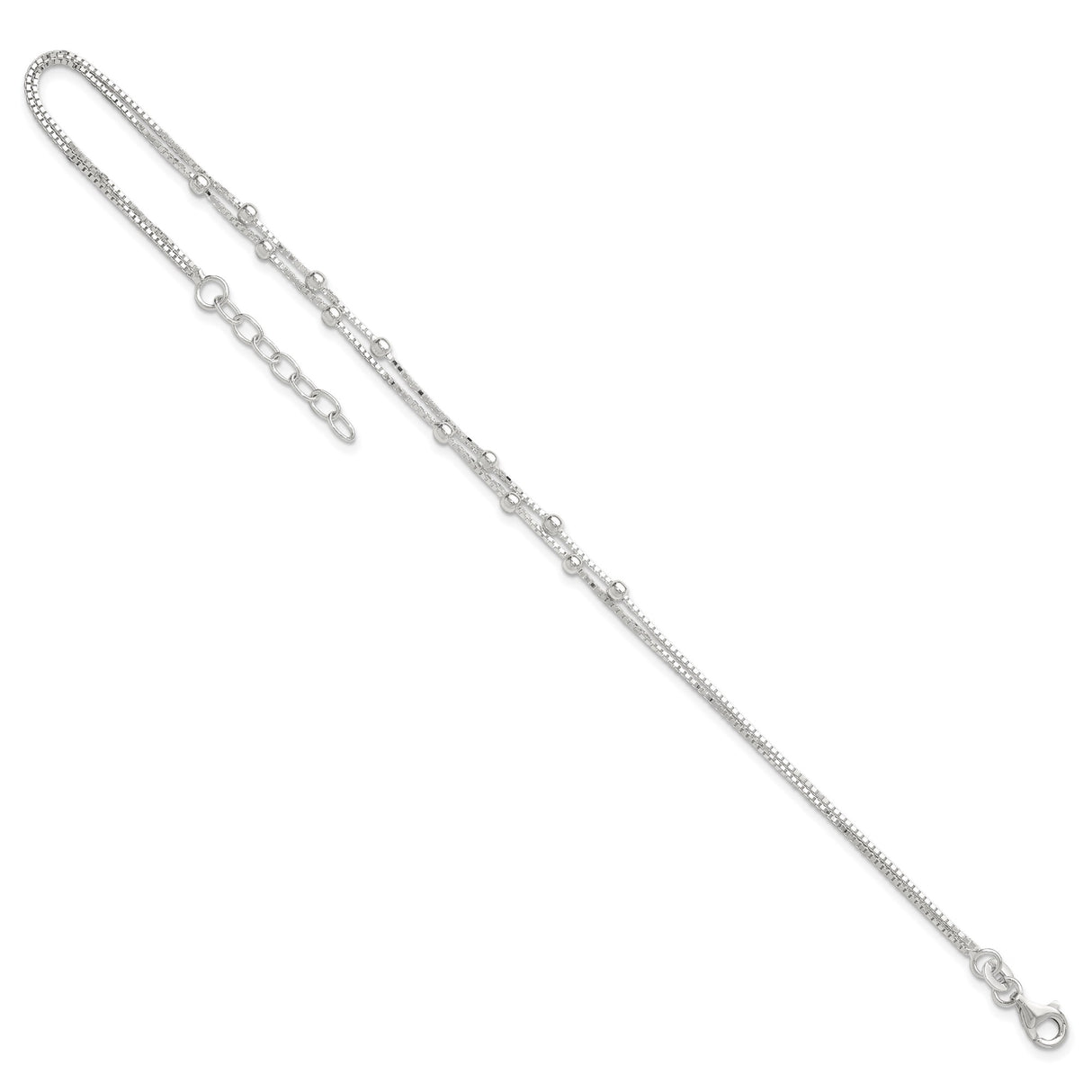 925 White Gold 0.8 mm Polished Chain Anklet detail view