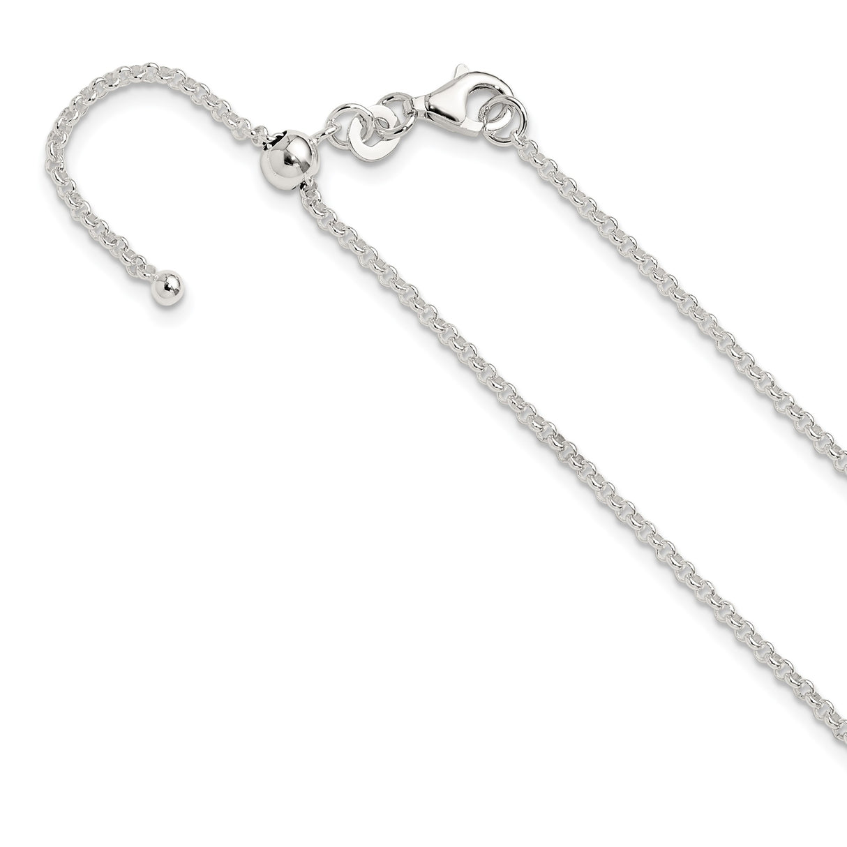 925 White Gold 1.8 mm Polished Chain Necklace detail view