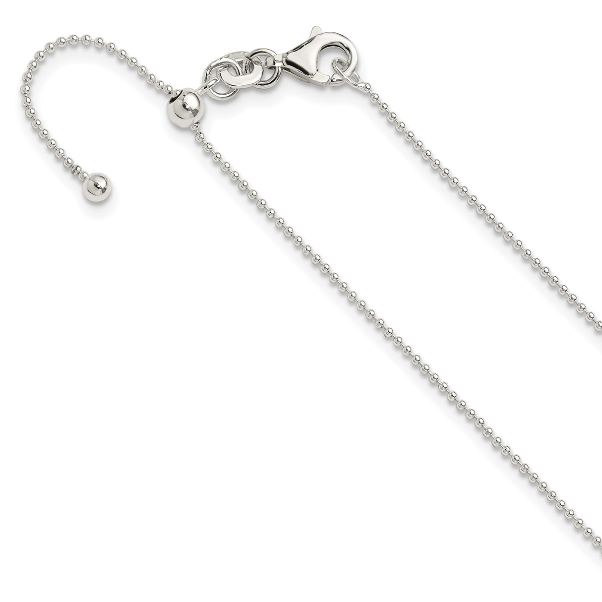 925 White Gold 1 mm Polished Chain Necklace detail view