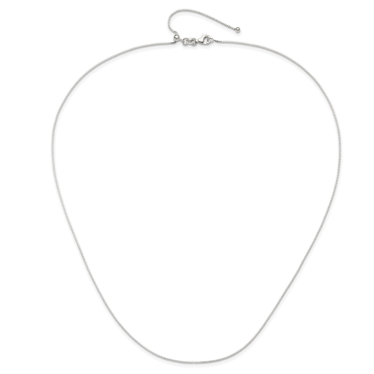 925 White Gold 0.9 mm Box Chain Necklace, Polished alternate angle