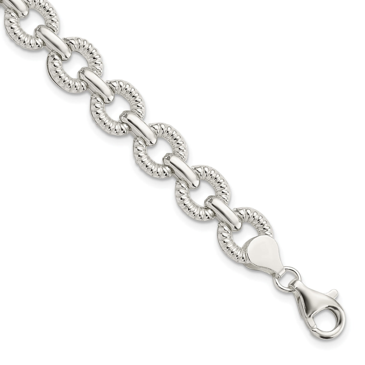 925 White Gold 9.75 mm Polished Chain Bracelet