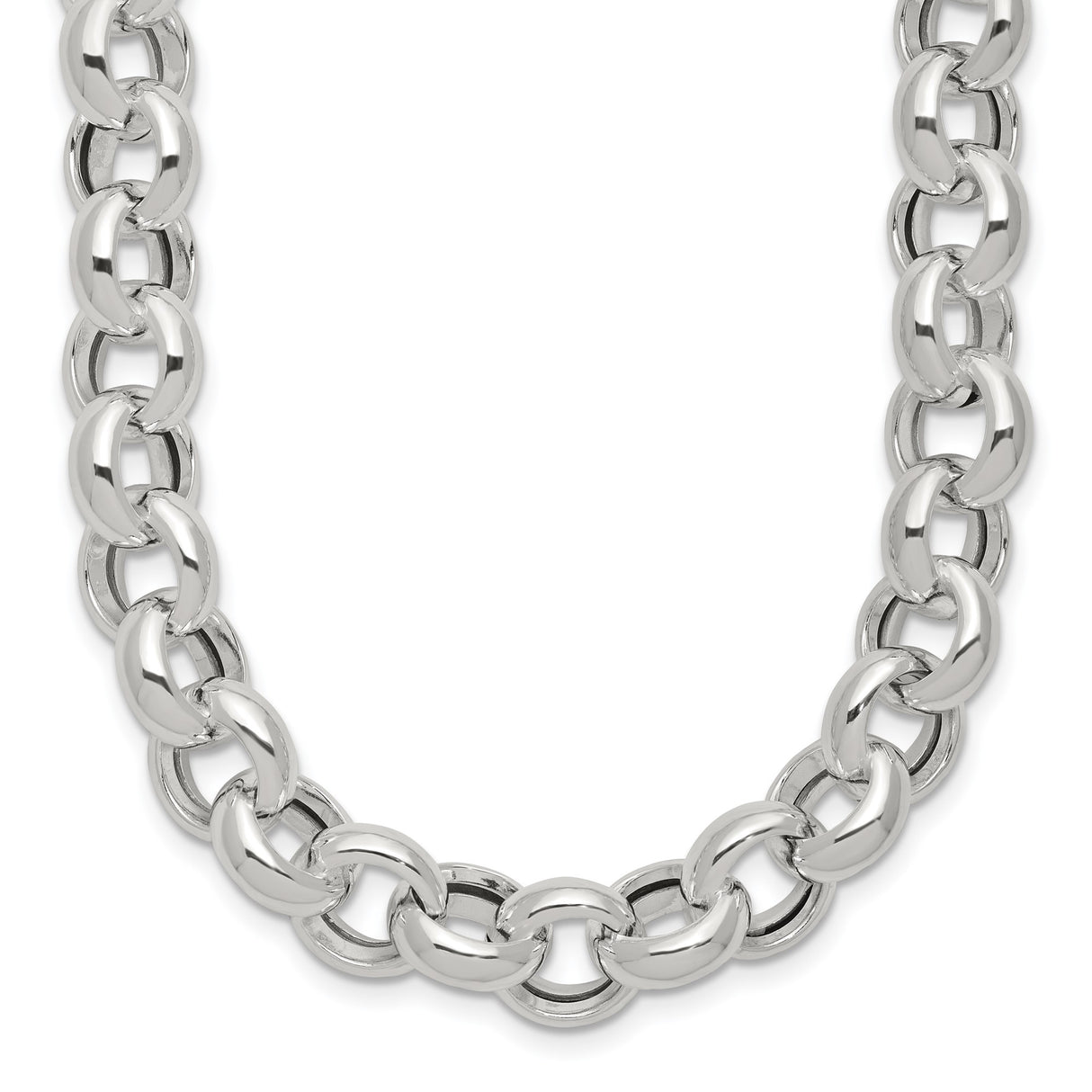925 White Gold 10.02 mm Polished Chain Necklace detail view