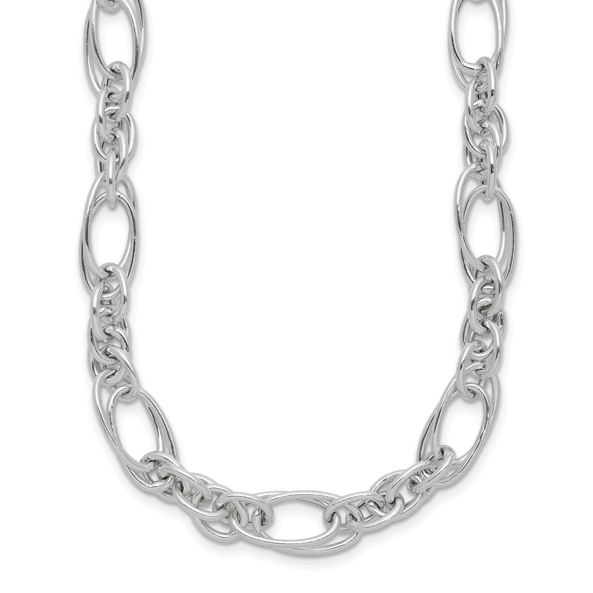 925 White Gold 7.5 mm Polished Chain Necklace detail view