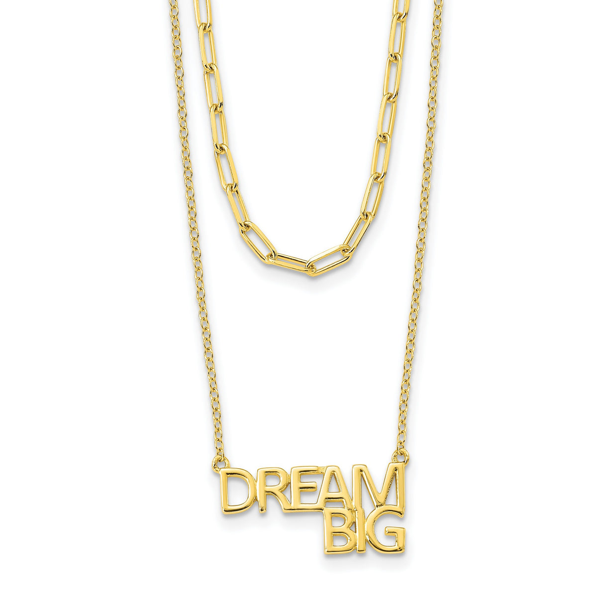 Gold Tone Dream Big Double Necklace Charm Pendant in Real 925 Sterling Silver