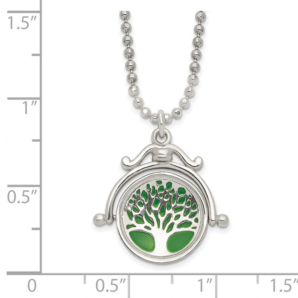 Polished Reversible Enameled Tree of Life Necklace Charm Pendant in Real 925 Sterling Silver