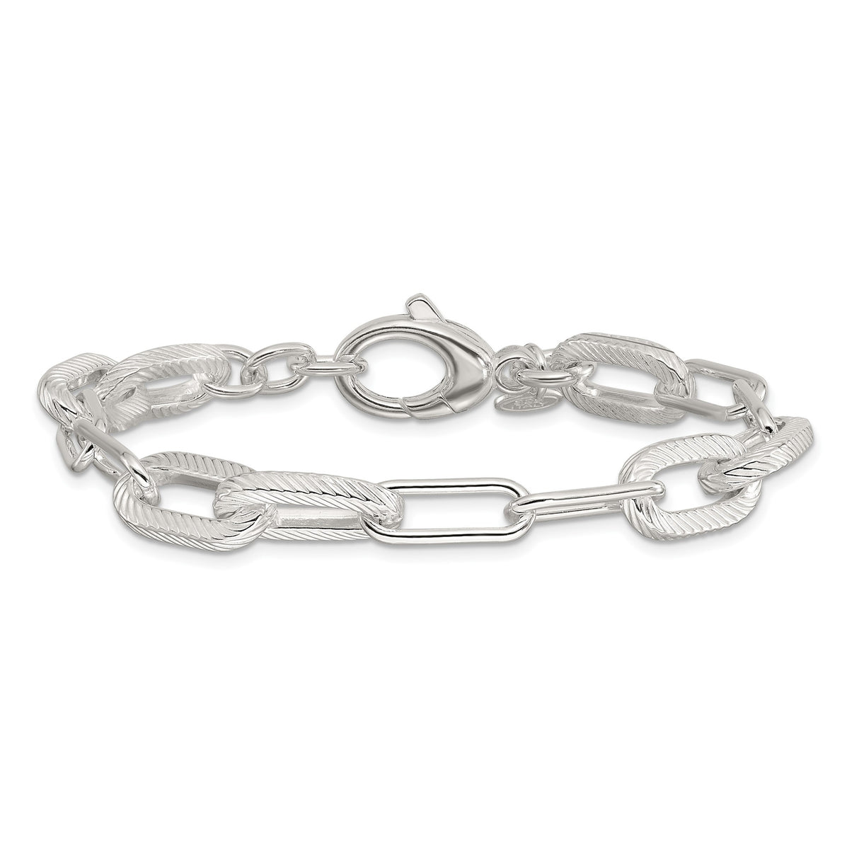 925 White Gold 8.6 mm Paperclip Chain Bracelet, Polished detail view