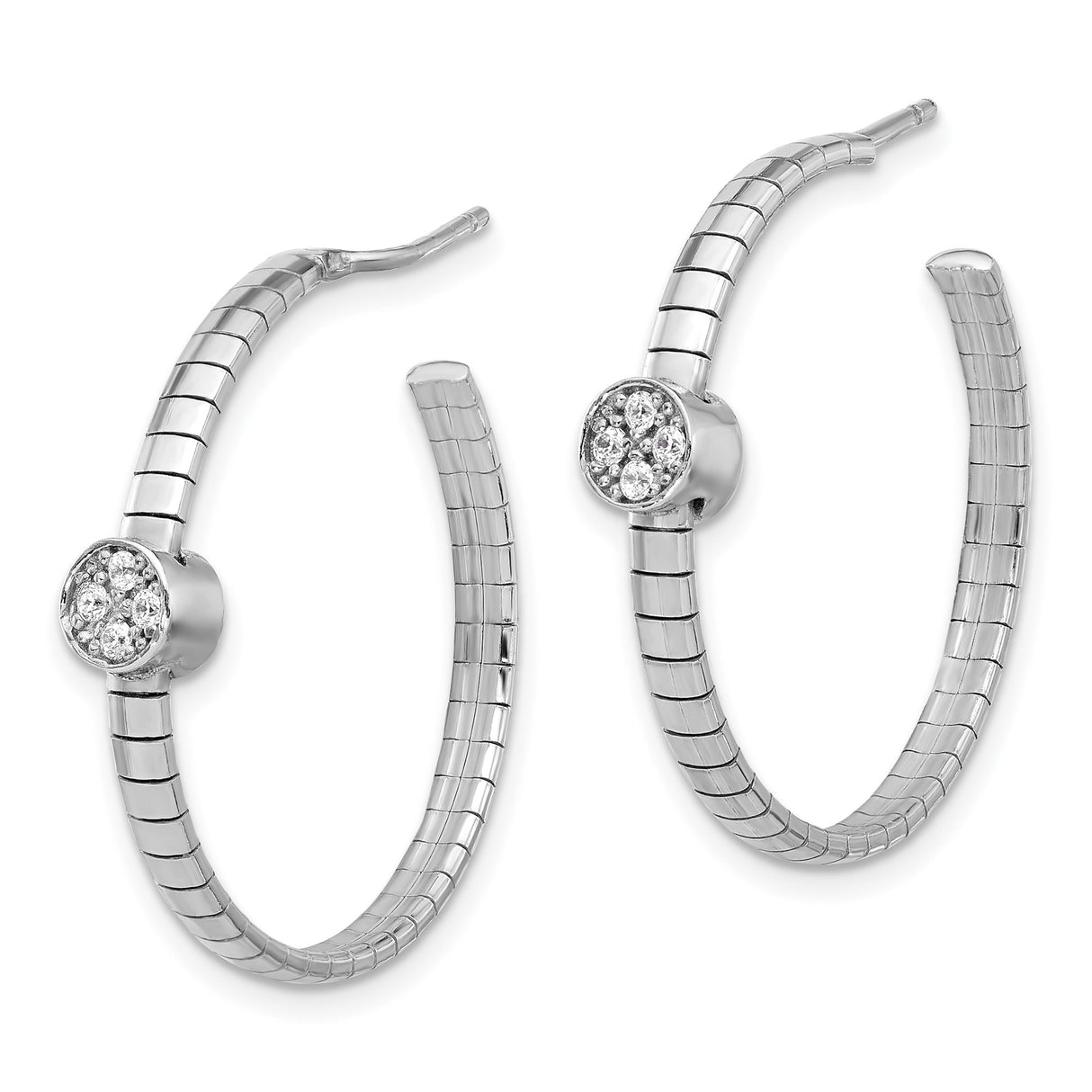 Sterling Silver Hoop Earrings with Cubic Zirconia Cluster and Segmented Design