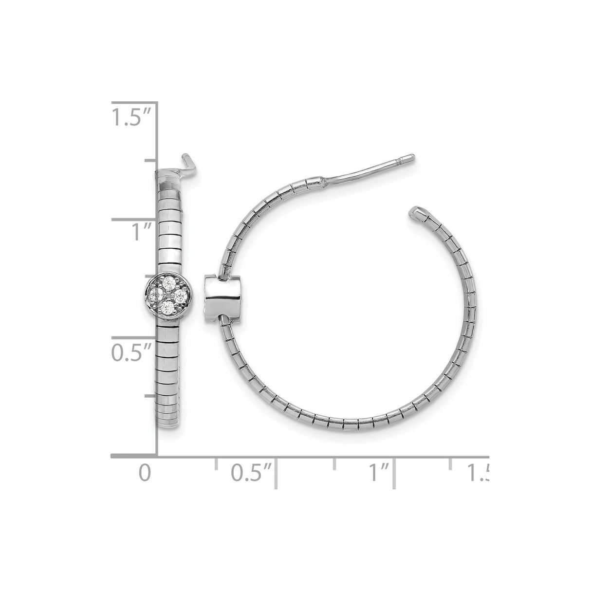 Sterling Silver Hoop Earrings with Cubic Zirconia Cluster and Segmented Design