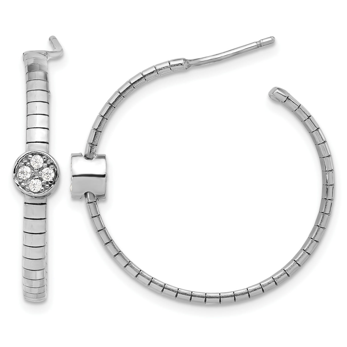 Sterling Silver Hoop Earrings with Cubic Zirconia Cluster and Segmented Design