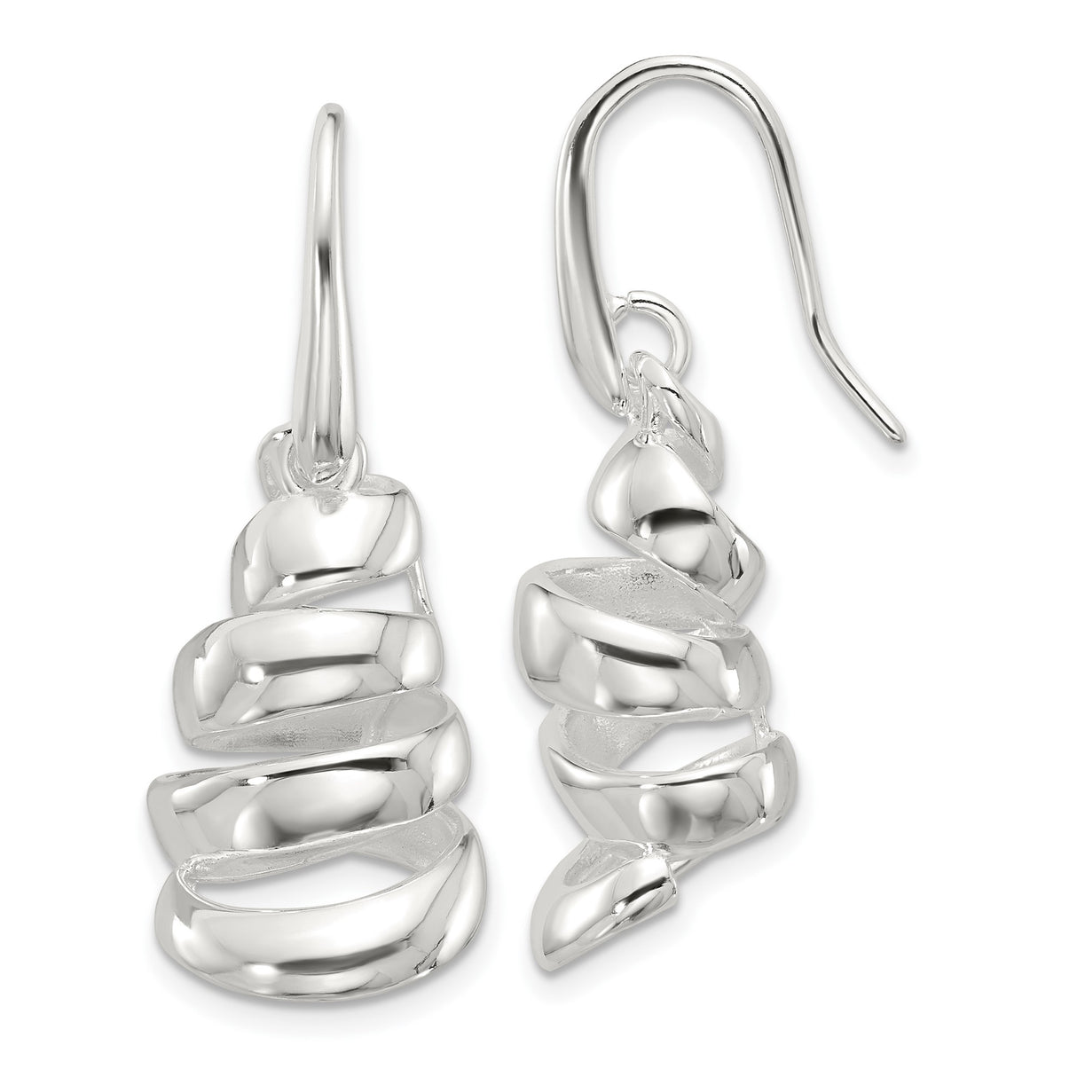 Sterling Silver Spiral Dangle Earrings, Modern Abstract Design, Lightweight Sculptural Jewelry