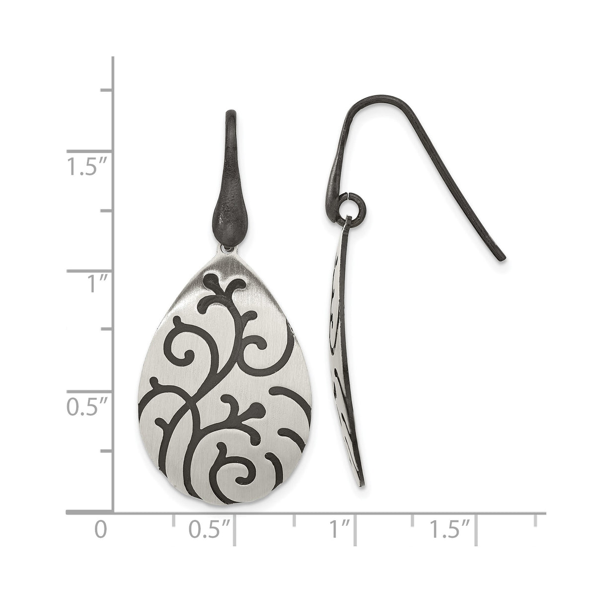 Sterling Silver Teardrop Dangle Earrings with Oxidized Floral Vine Design for Women