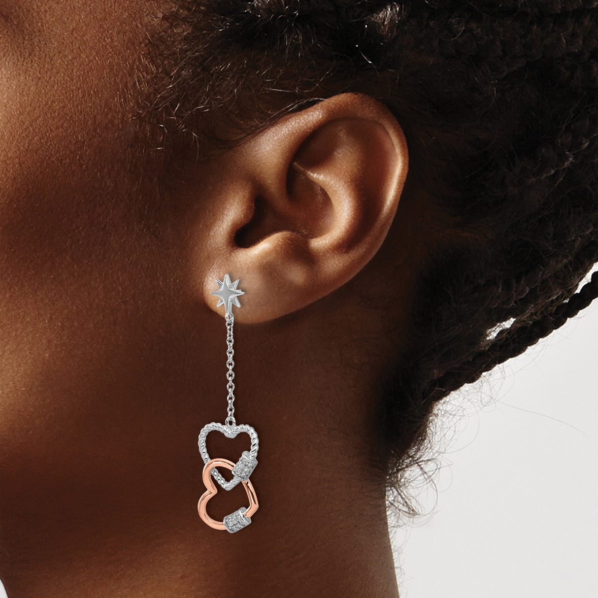 Sterling Silver Dangle Earrings with Cubic Zirconia, Star Studs, Chain Drop, Interlocking Hearts