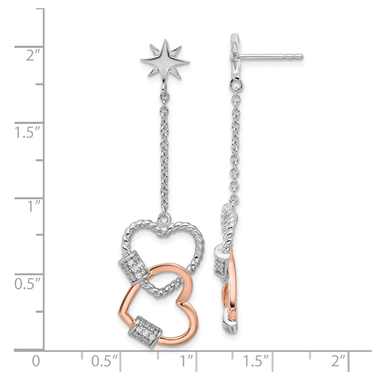 Sterling Silver Dangle Earrings with Cubic Zirconia, Star Studs, Chain Drop, Interlocking Hearts