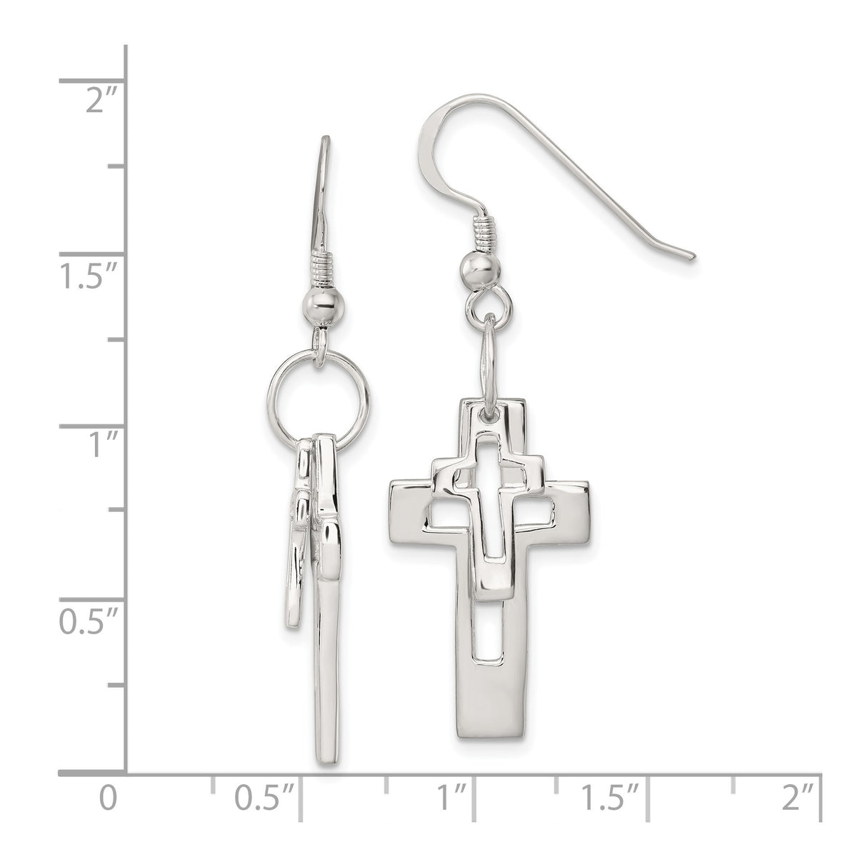 Sterling Silver Cross Earrings, Open Layered Dangle Design with Shepherd Hooks