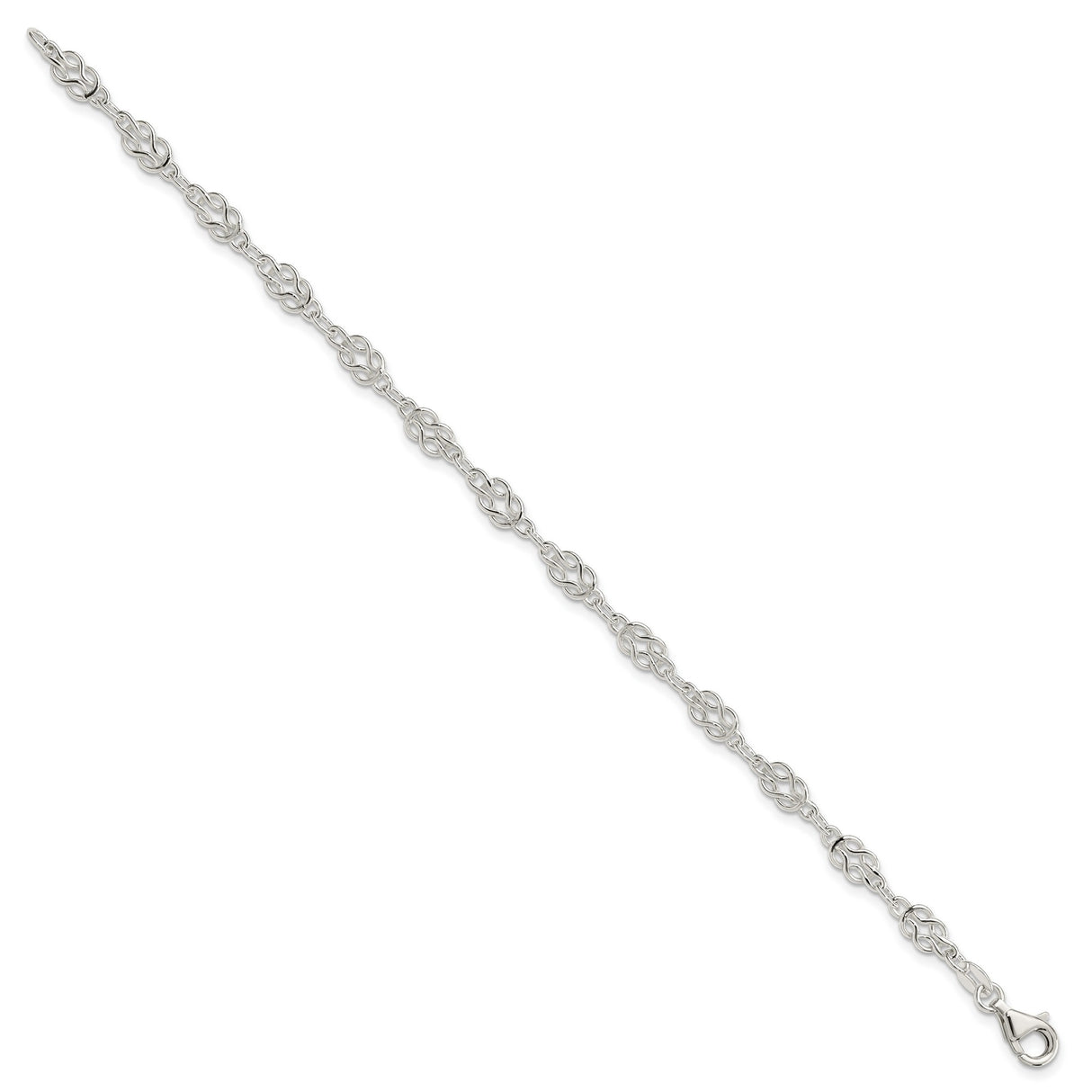 925 White Gold 6 mm Polished Chain Anklet, Solid