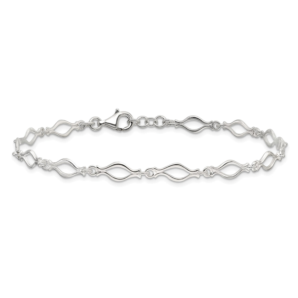 925 White Gold 6 mm Polished Chain Anklet, Solid detail view