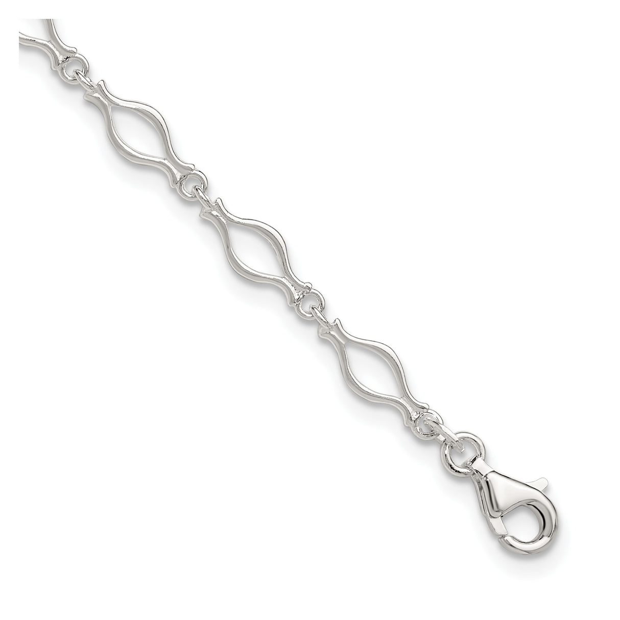 925 White Gold 6 mm Polished Chain Anklet, Solid detail view