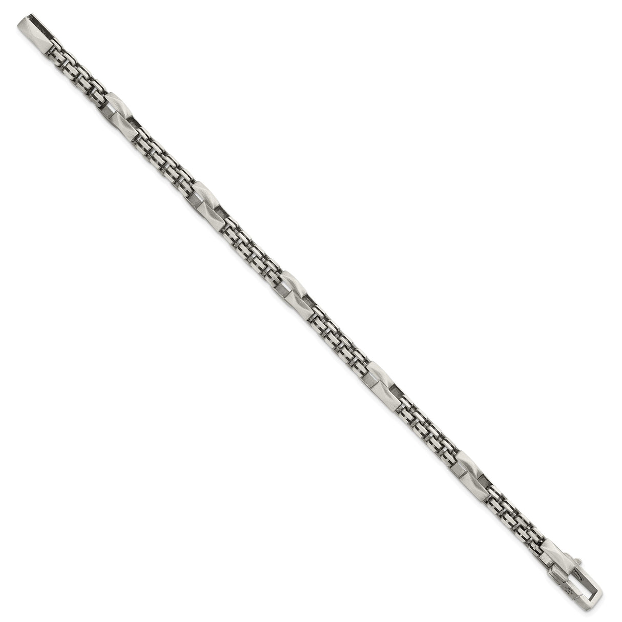 925 White Gold 7.5 mm Box Chain Bracelet, Brushed