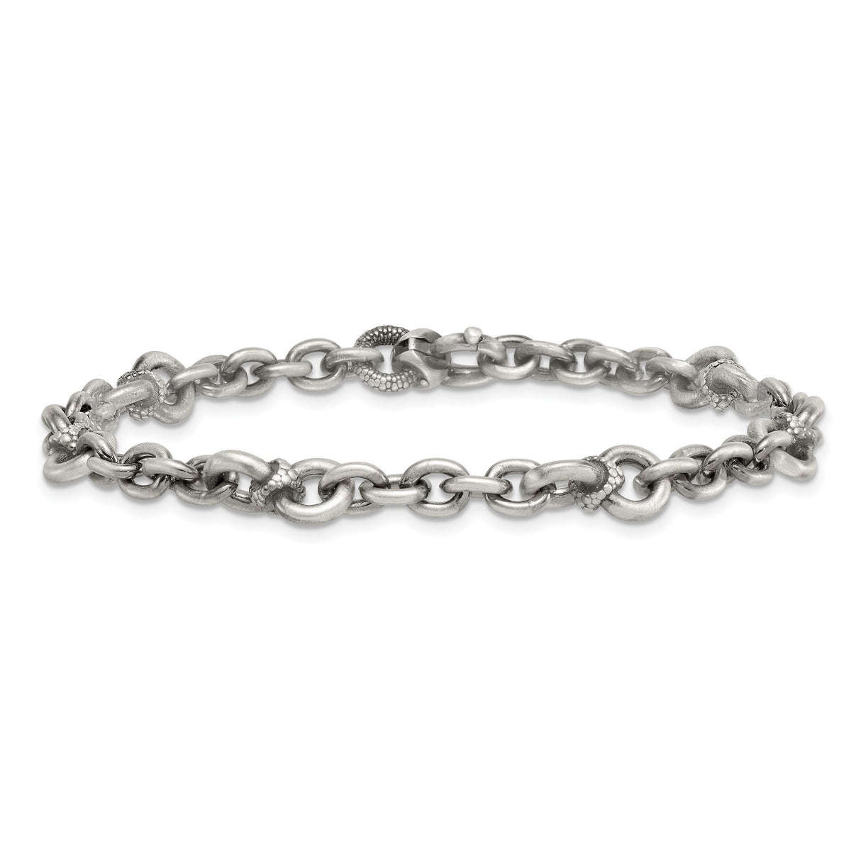 925 White Gold 7.4 mm Brushed Chain Bracelet, Solid alternate angle