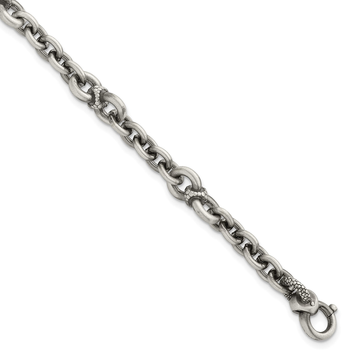 925 White Gold 7.4 mm Brushed Chain Bracelet, Solid detail view