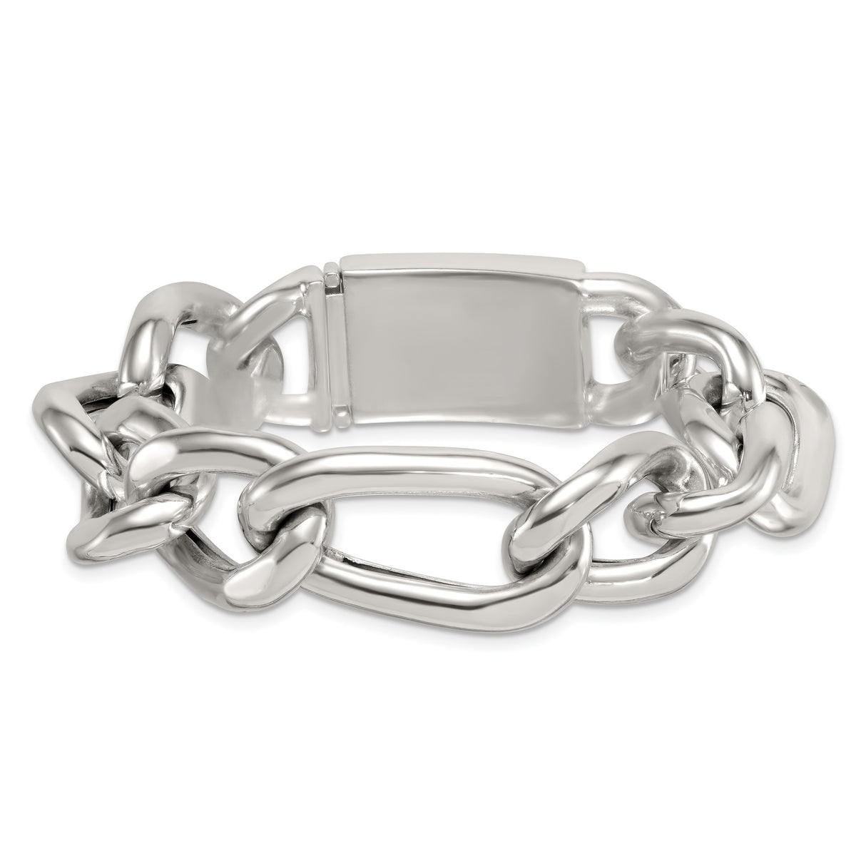 925 White Gold 17 mm Figaro Chain Bracelet, Polished alternate angle