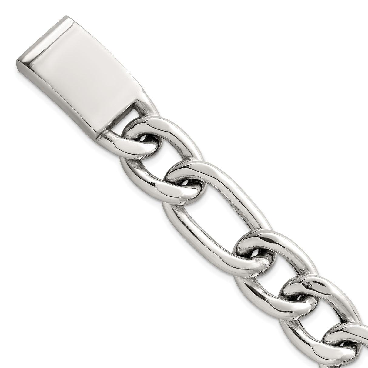 925 White Gold 17 mm Figaro Chain Bracelet, Polished shown for scale