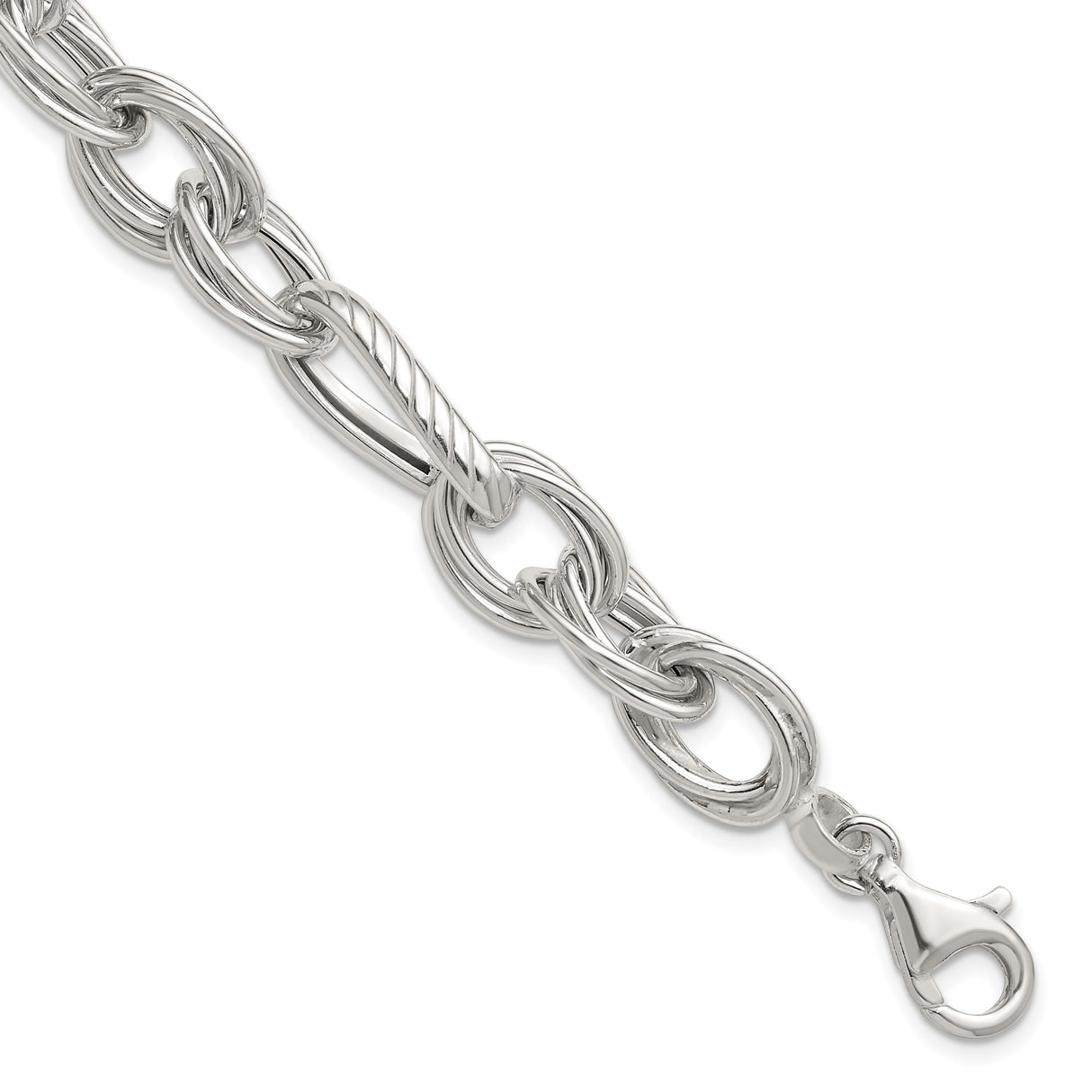 925 White Gold 11.6 mm Polished Chain Bracelet shown for scale