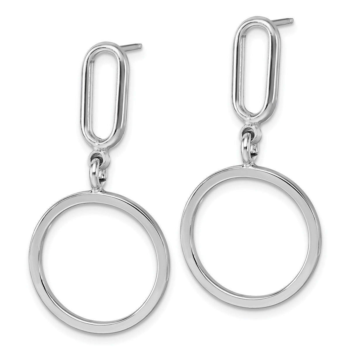 Sterling Silver Dangle Earrings with Elongated Oval Link and Open Circle Design