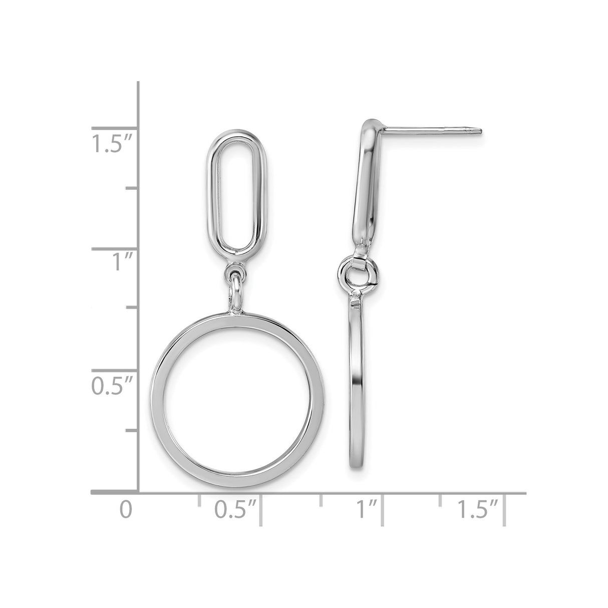 Sterling Silver Dangle Earrings with Elongated Oval Link and Open Circle Design