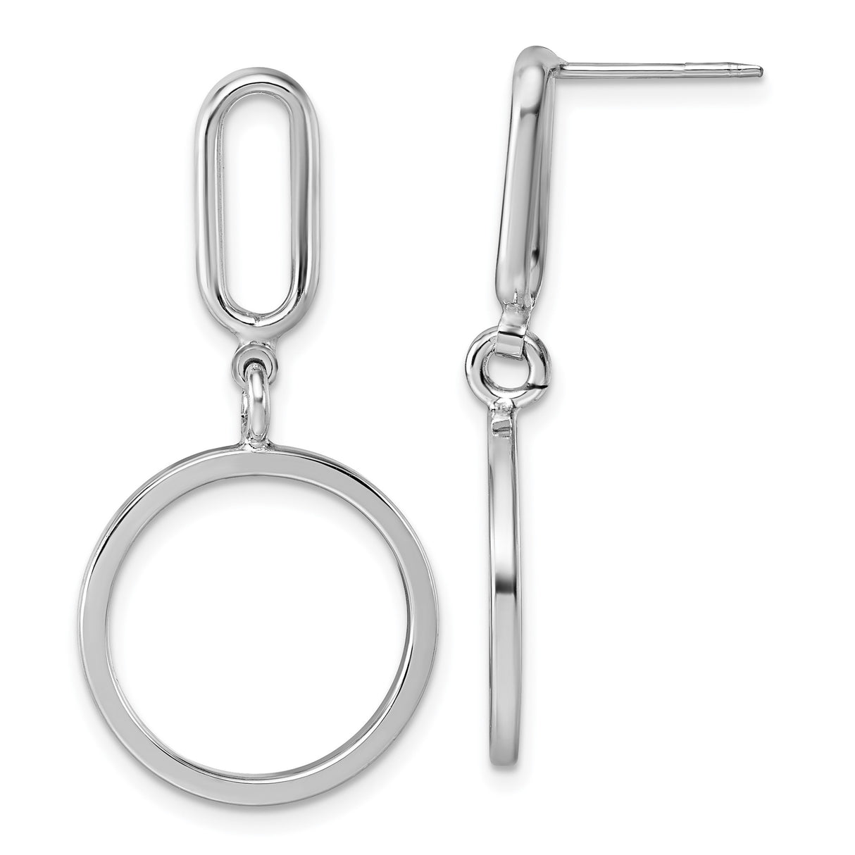 Sterling Silver Dangle Earrings with Elongated Oval Link and Open Circle Design